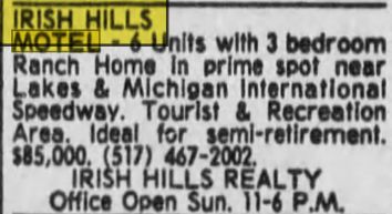 Irish Hills Motel - Aug 1979 For Sale (newer photo)